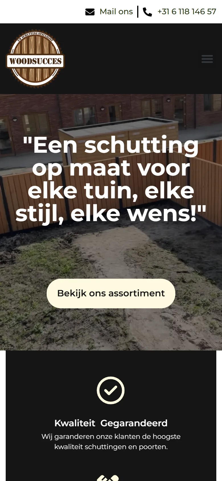 Woodsucces, de bovenkant van de homepage, voor de optimalisatie